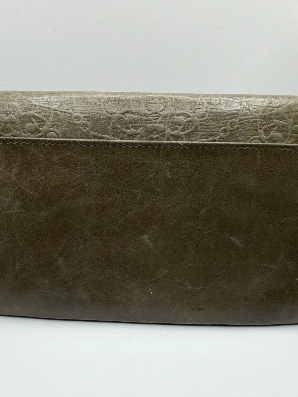 HOBO - Embossed Leather Zip Wallet - Olive Brown